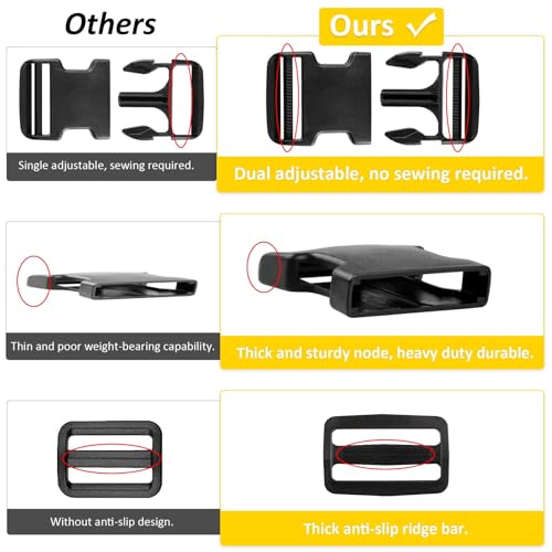 6 Pcs Quick Side Release Buckle, 12 Pcs Tri-Glide Slide、 6 Pcs Metal D-Rings,Dual Adjustable, No Sewing Required Suitable for 2 inch Wide Nylon Webbing (2 inch Buckle Combo Set) - color: 2 Inch 6 Pc Buckle Combo Set