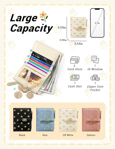 YINHEXI Women's Wallet, Faux Leather, Off White, Water Resistant, 5 Card Slots, 1 Cash Slot, 1 ID Window, 1 Zipper Coin Pocket, Portable, Fashionable, 4.53.71.2 Inch - color: Off White