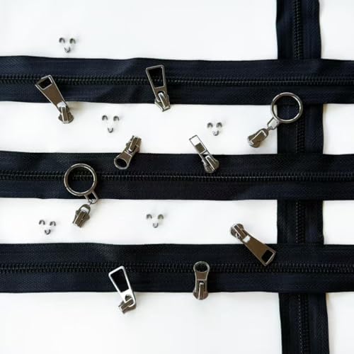 #5 Heavy Duty Metal Zipper 5 Pieces 1 Yard Long Each(Black/Black Teeth) - color: Black/Black Teeth