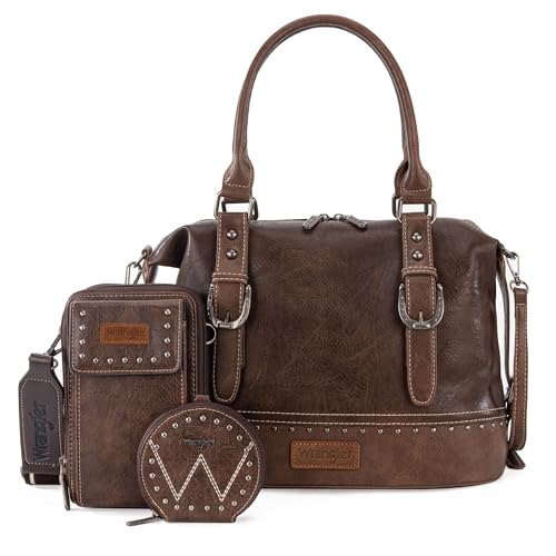 Wrangler 3Pcs Doctor Bag Sets for Women Top-handle Satchel Bag with Cell Phone Handbag and Coin Purse - color: Eye-catching Coffee