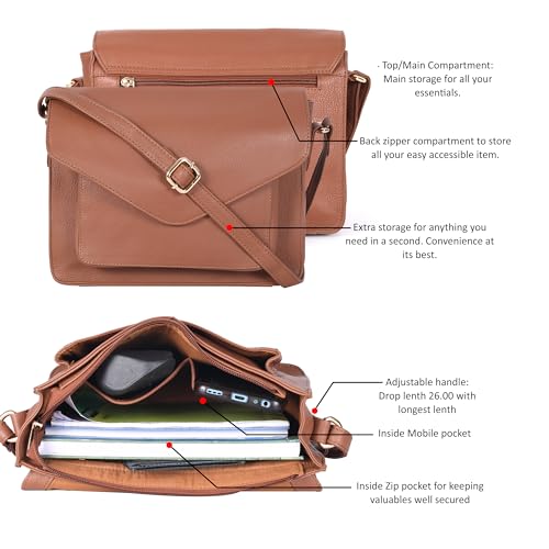 Ozora Genuine Leather Crossbody Purse for Women, Shoulder Bag - color: Tan Ndm