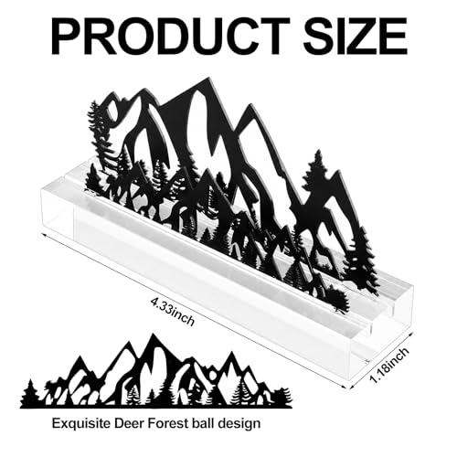 CroBlissful 2 Pcs Mountain Business Card Holders for Desk, Acrylic & Metal Black Mountain Range Forest Silhouette Business Card Display Stand for Home Office - size: Acrylic, style: Mountain