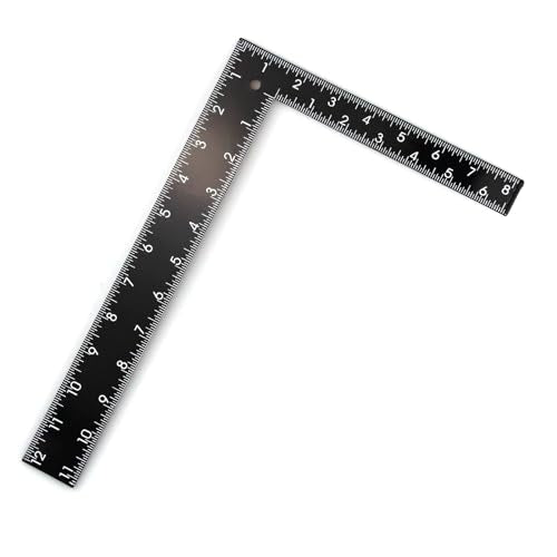 1 Piece of Black Tempered Stainless Steel Measuring Square Ruler for Leather Craft, DIY Leather Hand Sewing Tool with Measurement Range of 0-300mm (0-12 inches)