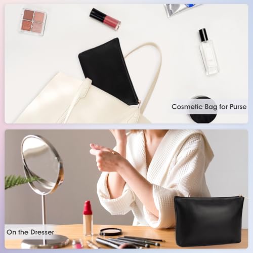 Wandering Nature Makeup Bag Small Cosmetic Bag for Purse 2 Pack Small Make Up Pouch Vegan Leather Cute Travel Pouch with Zipper for Women, Black - color: Black1