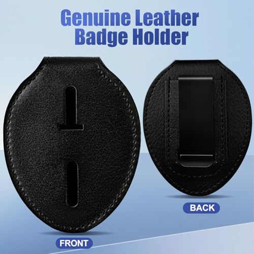 Genuine Leather Police Badge Holder with Belt Clip and Neck Chain | Universal Recessed Heavy Duty Badge Holder for Law Enforcement, Sheriff, Security Officer, Tactical Badge Case for Shield - size: Oval