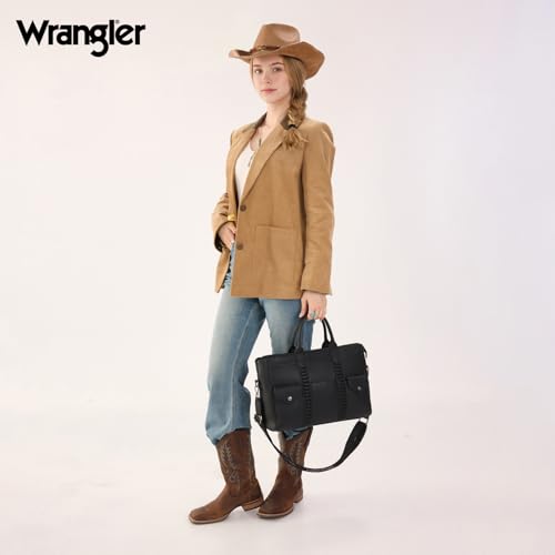 Wrangler Work Tote Bag for Men and Women Business Teacher Bag Large Capacity Briefcase Handbag with Adjustable Strap - color: Black
