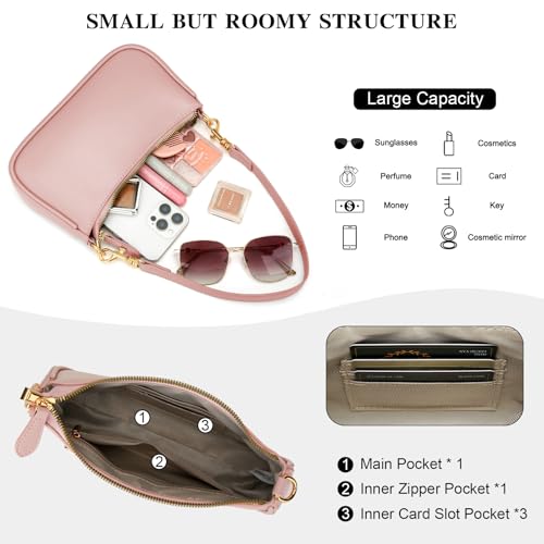 KKXIU Small Black Purse for Women, Cute Mini Shoulder Bag Zipper Closure | 2 Removable Straps, Retro Underarm Bags, Classic Crossbody Bag, Handbag for Women - color: Pink