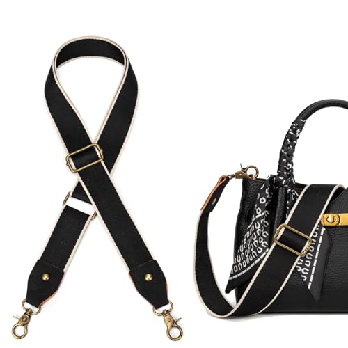 Purse Strap, 1.5" Cowhide Head Wide Shoulder Bag Strap Adjustable Replacement,Jacquard Embroidery Crossbody Bag Straps - color: Blackwhite