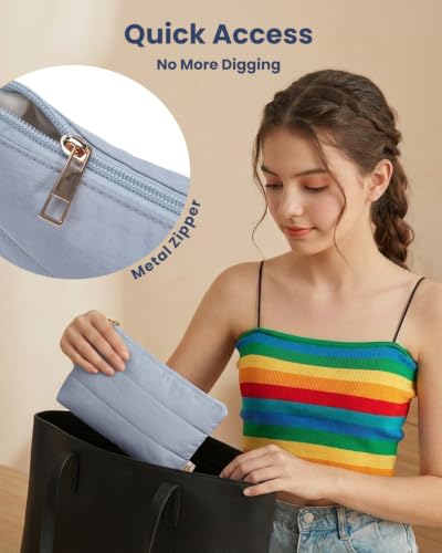 Wandering Nature Small Makeup Bag 2 Pack Cosmetic Bag for Purse, Puffer Quilted Makeup Pouch, Cute Travel Pouch with Zipper for Women, Gray Blue - color: Gray Blue