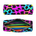 OSAM SPACE Leather Pencil Case Round Pencil Bag Leopard Print Rainbow Pen Organizer Holder Portable Zipper Pouch Cute School Supplies for Girls Boys Study Office - color: Leopard Print Rainbow