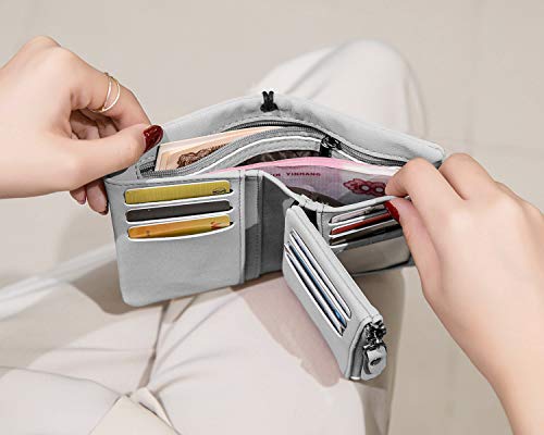 AOXONEL Women's Small Bifold Leather wallet Rfid blocking Ladies Wristlet with Card holder id window Coin Purse - color: Grey3