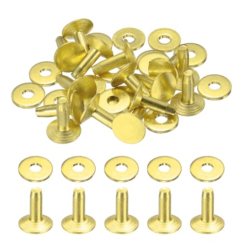 HARFINGTON 15Set Brass Rivets and Burrs Washers 9x3.3x12mm Polish Finish Solid Leather Rivet Fastener Studs Posts for Leather DIY Craft Belts Wallets Collars, Gold Yellow - color: Gold Yellow, size: 9x3.3x12mm