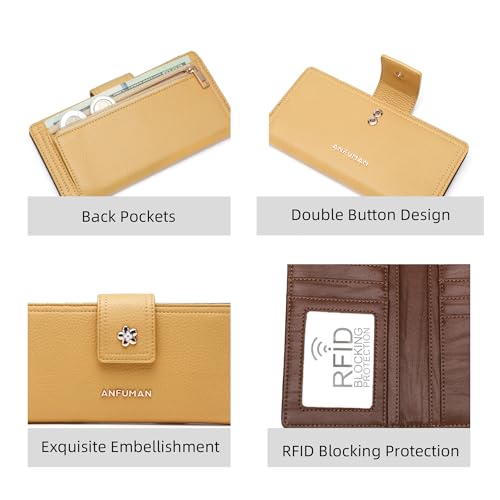 Long Wallets for Women Rfid Blocking Leather Multi Card Holder Wallet Clutch Ladies Wallet Zipper Pocket with ID Window Yellow - color: Yellow