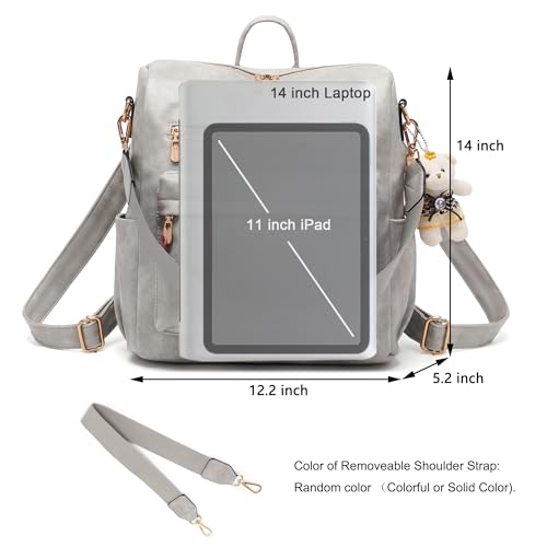 Soperwillton Women Backpack Purse Shoulder Handbags Travel Bag Set 2pcs | Soft PU Leather,Large Capacity,Many Pockets,with a Functional Wallet,with a Detachable Shoulder Strap,Multipurpose Design - color: Grey