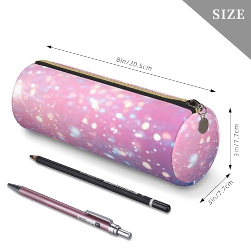 OSAM SPACE Leather Pencil Case Round Pencil Bag Glitter Pen Organizer Holder Portable Zipper Pouch Cute School Supplies for Girls Boys Study Office - color: Glitter