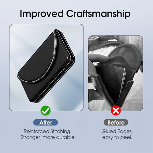 MaxGear Business Card Holder Case, PU Leather Business Card Case, Black | Pocket Name Card Holder Wallet for Purse, Portable Business Card Carrier with Magnetic Closure, Slim Stylish Men Women Gift - color: Black