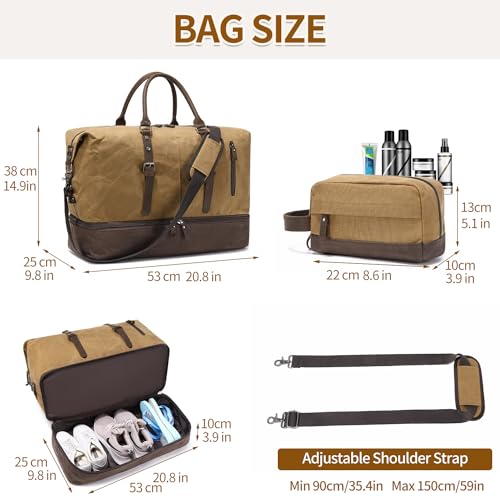 FENGDONG Weekender Bag Large Overnight Bag for Men Women Tote with Shoe Compartment Canvas Carry on Luggage Bag Travel Duffel Bag Brown - color: Brown