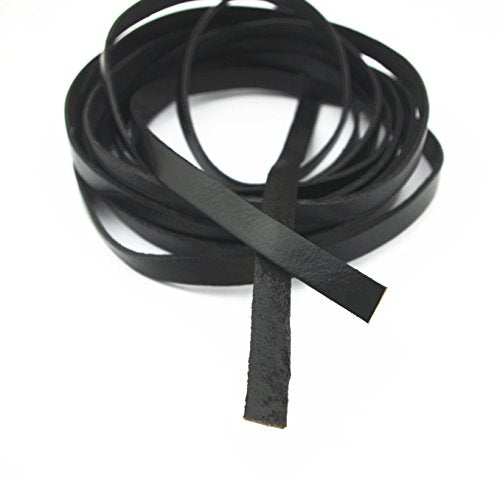 Glory Qin 5 Yards 10mmx2mm Genuine Cow Hide Flat Leather Strip, 10mm Wide Real Leather Craft for Jewelry Making LeatherRush (Black) - color: Black