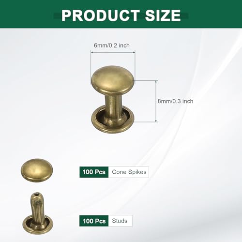 uxcell 100 Sets Double Cap Leather Rivets, 6x8mm Round Cap Metal Studs Rivets for Leather Craft Repair DIY Purse Belts Bags Shoes, Bronze - color: Bronze, size: 6x8mm