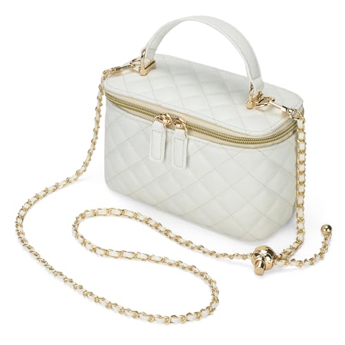 GAYI URBAN Samll Quilted Square Crossbody Bags for Women | Mini Designer Box Clutch Purses with Adjustable Chain Strap - color: White