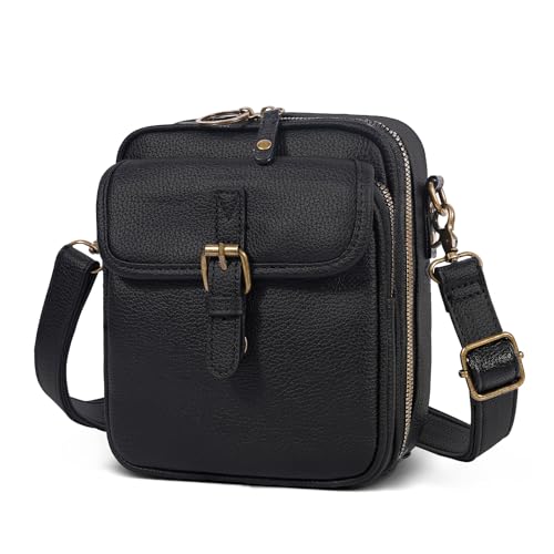 Vintage Messenger Bag,Womens Large Capacity Crossbody Leather Bags,Mini Shoulder Sling Pouch with Card Slots(6.1x3x8 inch) - color: Black, size: 7.1x3x9inch