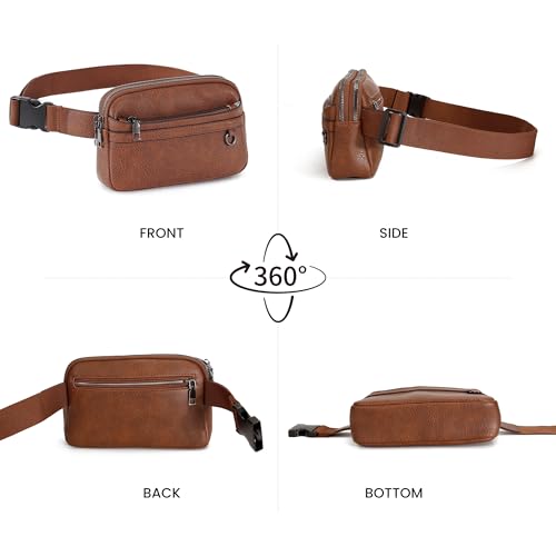 TAMTOMI Fanny Packs for Women Men Everywhere Belt Bag Vegan Leather Waist Packs with Adjustable Strap Crossbody Chest Bag Travel for Workout - color: Brown