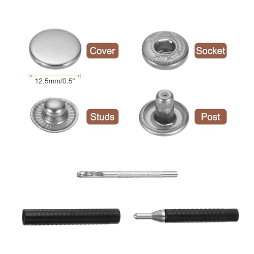 HARFINGTON 25 Set Leather Snap Fasteners Kit 12.5mm Metal Snap Button Press Studs Leather Rivets Snaps with 3 Setter Tools for Clothes Jackets Jeans Wears Bags, Silver - color: White, size: 12.5mm