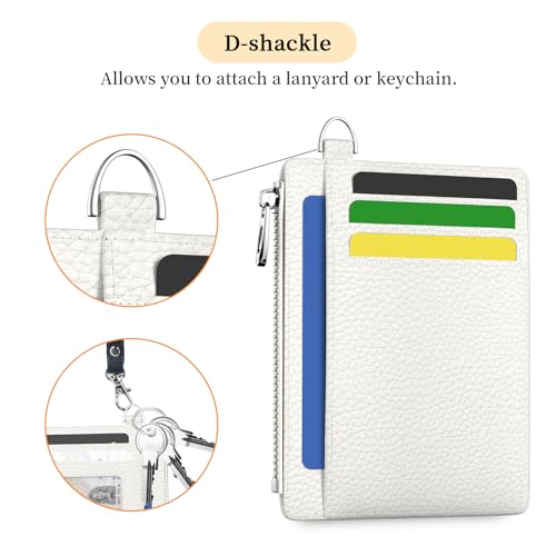 Hancynir White Minimalist Small Wallet Women Credit Card Holder RFID Slim | Zipper Pocket Wallet, Thin Travel Coin Purse, Ladies Women Mens Gifts, Cute Card Case, 6 Card Slots, ID Window, PU Leather - color: 01-Lichee White-03