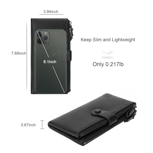 Women Soft Leather Wallets Slim Bifold RFID Blocking Ladies Credit Card Holder Double Zipper Pockets - color: B05 Black