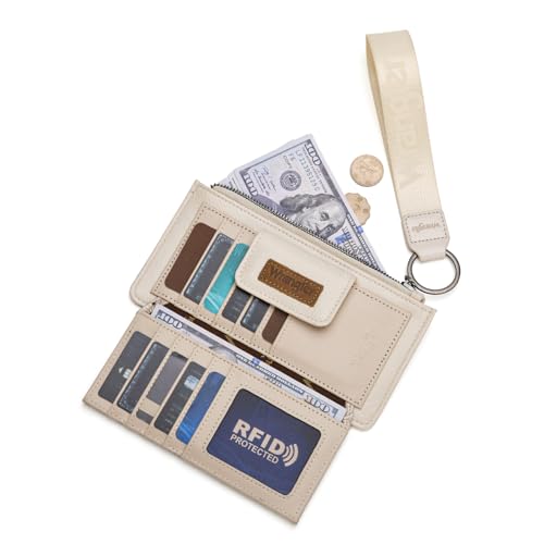 X Wrangler Western Wallet for Women Card Cases & Money Organizers Wristlet Wallet with Zipper Pocket - color: Beige