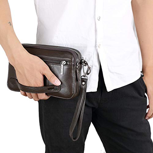 Leather Clutch Purse Wallet Men Wrist Bag - color: #00coffee