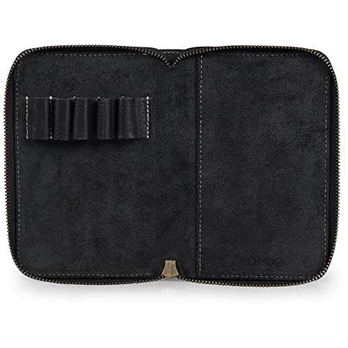 Londo Genuine Leather Padfolio – Portfolio Folder with Pencil Holder, Notepad & Zipper Closure for Business, Office & Travel - color: Black