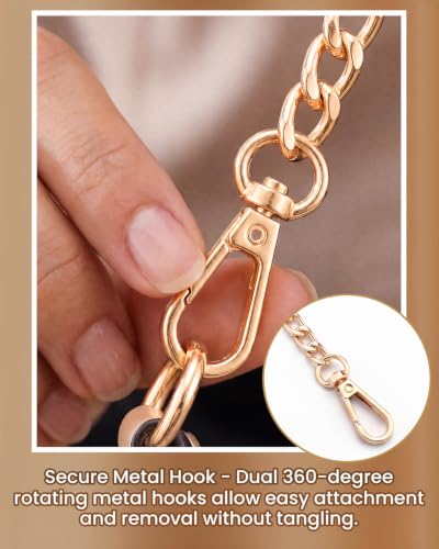 Tylorix Gold Handbag Chain Strap, 4 PCS Metal Purse Replacement with Clasps | Multi-Size(15.7", 23.6", 35.4", 47.2"), Versatile DIY Straps for Crossbody, Shoulder Bag and Clutch, 360-Degree Swivel Clasps