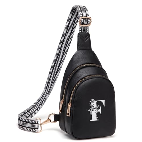 Viverte Crossbody Bags for Women Initial Sling Bag Cross Body Fanny Packs Personalized Gifts for Mom Women Wife - color: Black, style: F