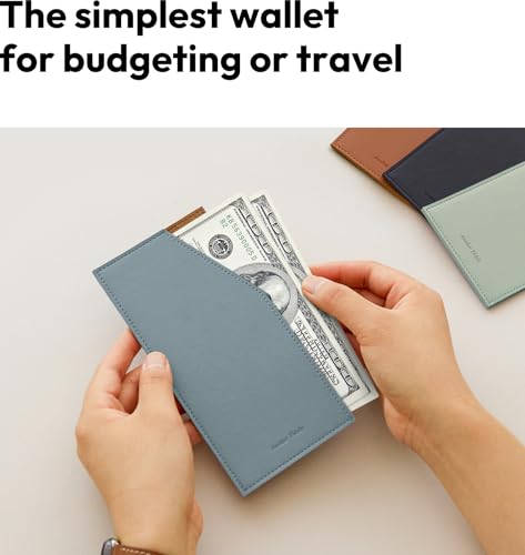 PU Leather Card & Cash Envelope for Travel and Budgeting Fog Blue | Reusable Money Holder, Stylish Leather Money Envelope - color: Fog Blue