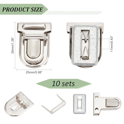 PH PandaHall 10 Sets Iron Tuck Lock Clasp Catch Purse Thumb Lock 35x25x11mm for Leather Bag Case Clasp Hangbag Purse Platinum - color: Platinum-10 sets