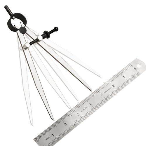 6 Inch Adjustable Lockable Steel Divider Wing Leather Compass with 8 Inch Stainless Steel Ruler for Leather Work, Woodworking, Metalworking and Geometry Drawing