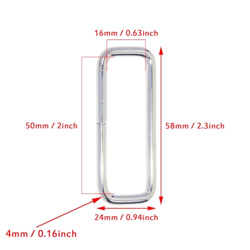 Shapenty 2Inch Rectangle Bag Purse Snap Hook Metal Loop Ring Webbing Belt Buckle for Handbag Strap DIY Bag Making Repair