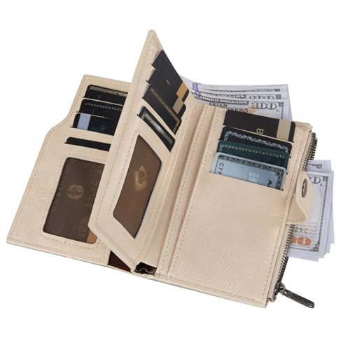 Wrangler Wallet for Women Bifold Card Holder with Zipper and ID Window - color: A-Tan