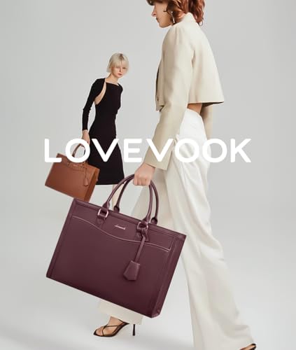 LOVEVOOK Laptop Tote Bag for Women, Large Work Computer Bag with Cup Holder - color: Leather/Purple, size: 15.6 Inch