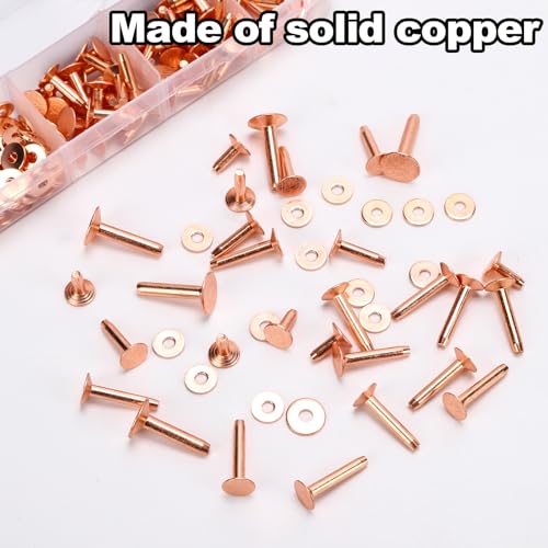 100Sets Copper Rivets Assorted Leather Rivets Kit for Leather Working Brass Rivets with Solid Rivet Tool Setter Rivets for Leather for Belts Wallets Collars Leather Bracelets DIY Craft Supplies