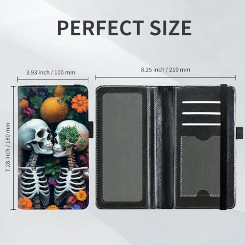 Checkbook Cover for Women and Men, RFID Blocking PU Leather Checkbook Holder Wallet Case with Elastic Strap & Multiple Card Slots, for Checks and Cards, Blossoming Skull Lovers - color: Blossoming Skull Lovers