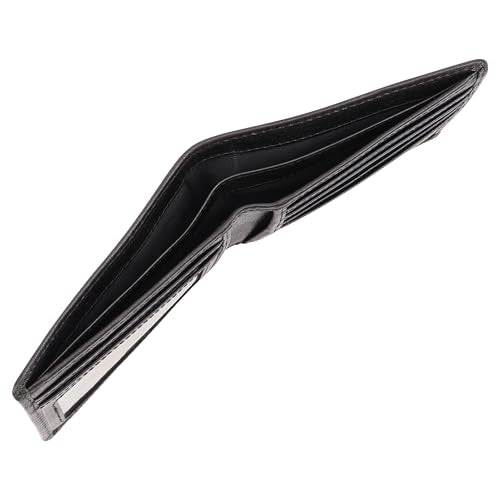 Genuine Leather Bifold Mens Wallet RFID Blocking 5 Credit Card Slots 1 ID Window 2 Sections for Bills 2 Additional Slots | Black - color: Black, size: 5 Card + 1 ID