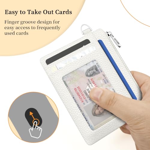 Hancynir White Minimalist Small Wallet Women Credit Card Holder RFID Slim | Zipper Pocket Wallet, Thin Travel Coin Purse, Ladies Women Mens Gifts, Cute Card Case, 6 Card Slots, ID Window, PU Leather - color: 01-Lichee White-03