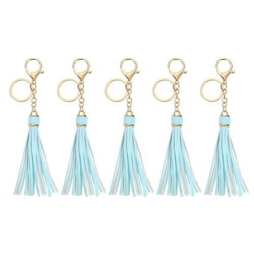 uxcell Leather Keychain Tassels, Women Tassel Bag Charm with Lobster Clasp Key Ring for Handbag Purse - color: Sky Blue