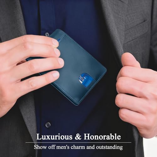 RFID Blocking Slim Bifold Leather Minimalist Front Pocket Wallets for Men with Money Clip Thin Mens Blue - color: Blue
