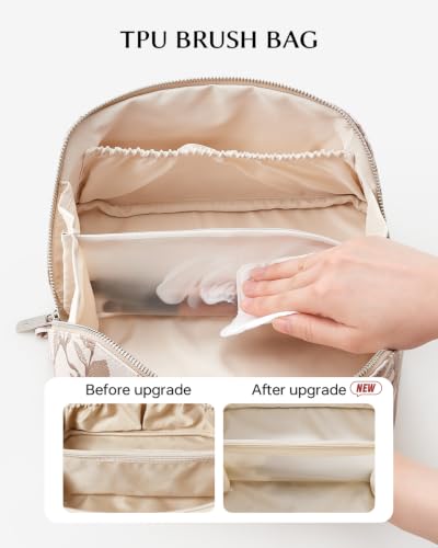 EACHY Makeup Bag, Waterproof PU Leather Travel Toiletry Bag for Women, 180° Wide-Open Flat Cosmetic Bag, Large Capacity Makeup Pouch with Divider and Handle - color: CJ-Yellow Large Floral, size: Medium