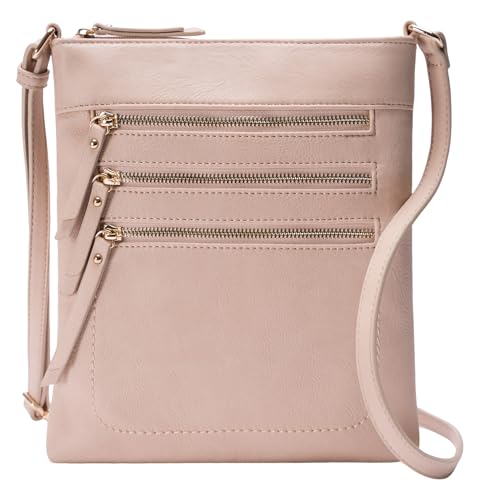 Solene Crossbody Bag Functional Multi Pocket Messenger Purse Top Zip Closure Shoulder Handbag With Adjustable Strap - color: Nude