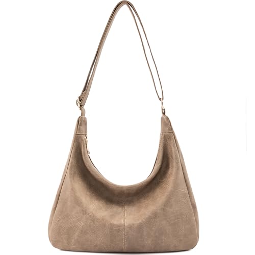 Hobo Bags for Women Foldable Shoulder Handbag CrossBody Purse | Adjustable Strap, 6 organized pockets, Crescent Tote Bag, Cute Slouchy Underarm Bag, Fits 12.9" iPad Pro - color: Khaki
