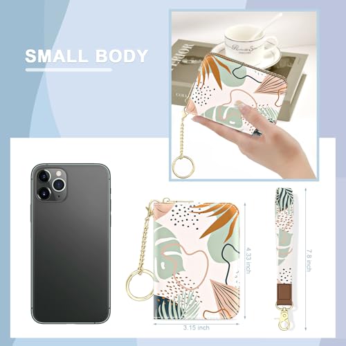 Credit Card Holder, Small RFID Wallet Slim Leather Card Organizer Case - color: B-Leaf, size: Wrist Strap